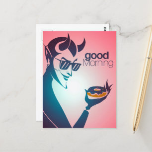 Guten Morgen Teufel mit Donut Postkarte