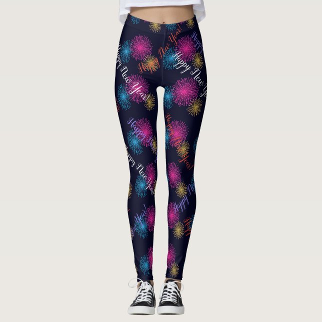 Guten Rutsch ins Neue Jahr! Feuerwerksschwarzes Leggings (Vorderseite)