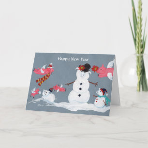 Guten Rutsch ins Neue Jahr-Fliegen-Schweine Feiertagskarte