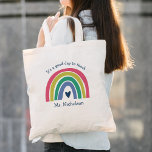 Guten Tag, Lehrerin Geschenk Boho Rainbow Tragetasche<br><div class="desc">"Good Day To Teach Teacher" Das Geschenk Boho Rainbow Tote Tag bietet ein bezauberndes Duo Regenbogen in Rosa-,  Senf-,  Grün- und Blautönen,  zusammen mit lustigem Typ.</div>