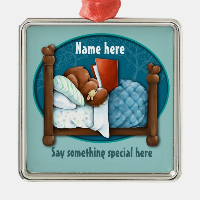 Gutenachtgeschichtebär und -häschen silbernes ornament (Vorne)