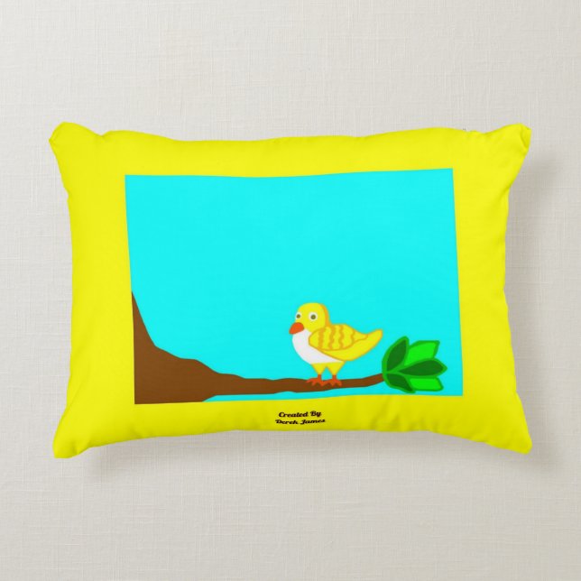 Gutenmorgen-Gelb-Vogel-Akzent-Kissen Dekokissen (Vorderseite)