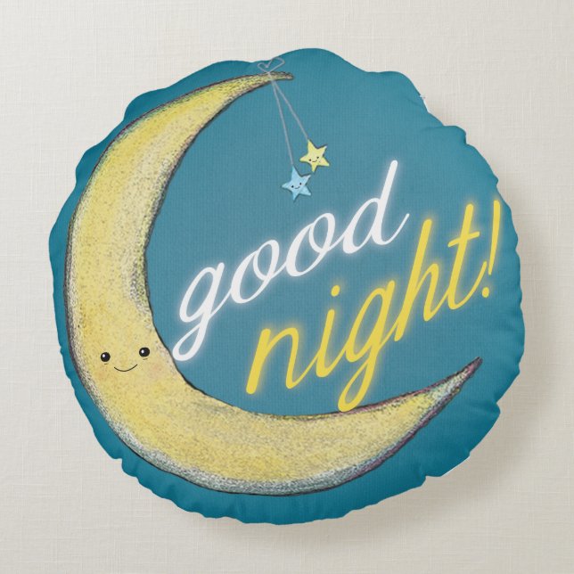 Gutenmorgen-gute Nachtumschaltbares rundes Kissen (Rückseite)