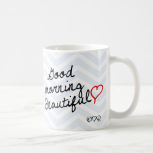 Gutenmorgen schön! Hellblaues Zickzack Muster Kaffeetasse