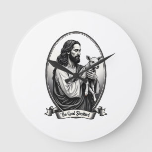 Guter Hirte Jesus Vintage Gravur Faith Shirt Große Wanduhr