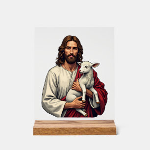 Guter Hirte Jesus Vintage-Stich-T-Shirt 2 Acrylschild