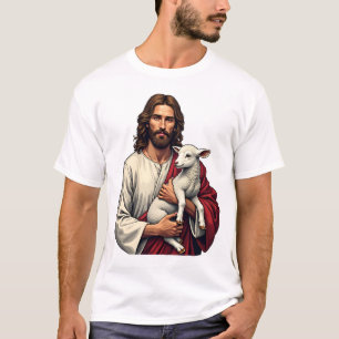 Guter Hirte Jesus Vintage-Stich-T-Shirt 2 T-Shirt
