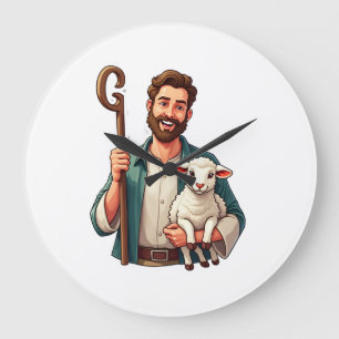 Guter Hirte Vintage-Gravur Jesus-Shirt (1) Große Wanduhr