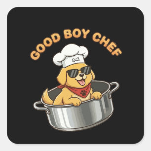 Guter Junge Chef Kochender Hund Quadratischer Aufkleber