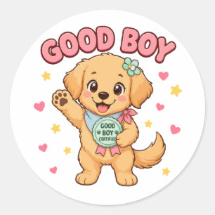 Guter Junge Golden Retriever Zertifiziert Runder Aufkleber