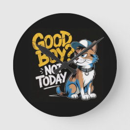 Guter Junge Nicht Heute Lustige Katzenillustration Runde Wanduhr