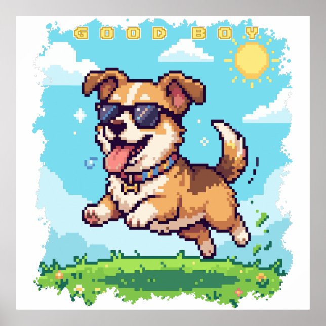 Guter Junge Pixel Welpe Retro-Spiele-Design Poster (Vorne)