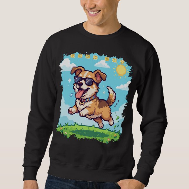 Guter Junge Pixel Welpe Retro-Spiele-Design Sweatshirt (Vorderseite)