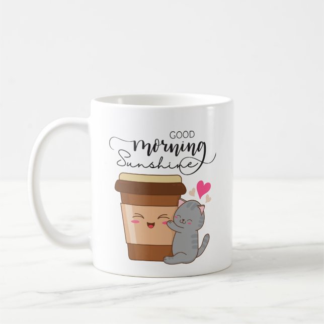 Guter Morgen Niedlicher Cat & Coffee kawaii Kaffeetasse (Links)