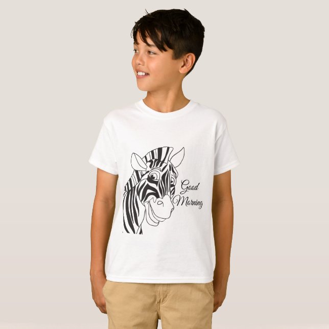 "Guter Morgen" niedlicher Zebra-schwarze/weiße T-Shirt (Vorne ganz)