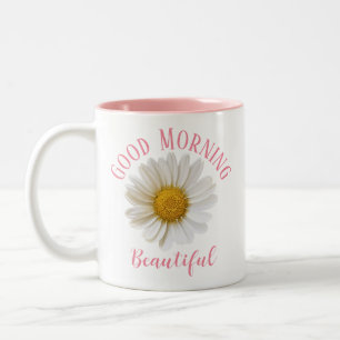 Guter Morgen rosa Text weiß Daisy Zweifarbige Tasse