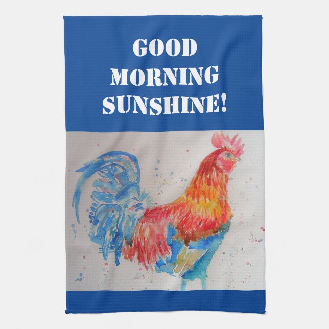 Guter Morgen Wasserfarbe Roter Rooster Küchentuch (Vertikal)