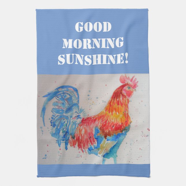 Guter Morgen Wasserfarbe Roter Rooster Küchentuch (Vertikal)
