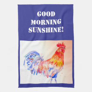 Guter Morgen Wasserfarbe Roter Rooster Küchentuch