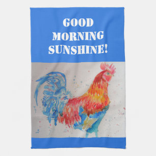 Guter Morgen Wasserfarbe Roter Rooster Küchentuch