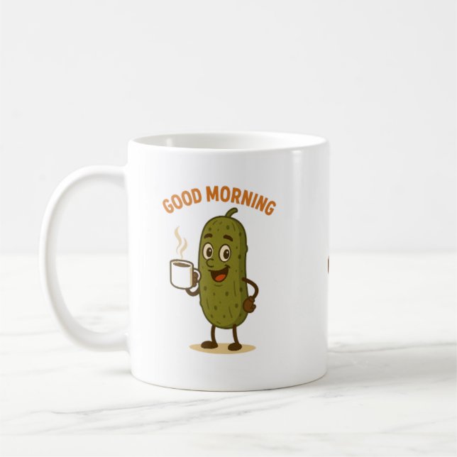 Guter Morning Pickle Cartoon-Charakter Kaffeetasse (Links)