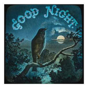 Guter Nachtvogel auf einem Vintagen Zweig der 1890 Fotodruck