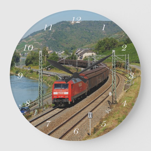 Güterzug in Lorch am Rhein Große Wanduhr (Vorderseite)