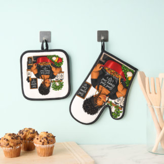 "Gutes Essen, Glückliche Seele" Ofenhandschuh & Topflappen-Set