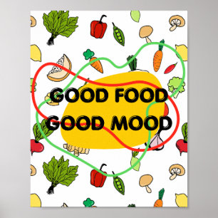Gutes Essen, Gute Laune Design, leckeres Essen Poster