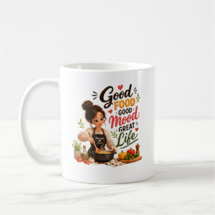 Gutes Essen, gute Laune, großartiges Leben Süße Kaffeetasse