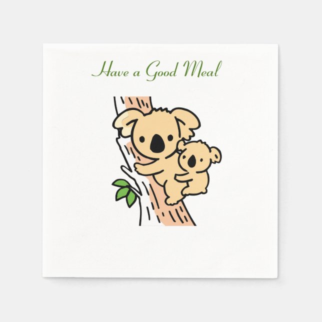 Gutes Essen, Niedlicher Koala-Bär mit Baby Serviette (Vorderseite)