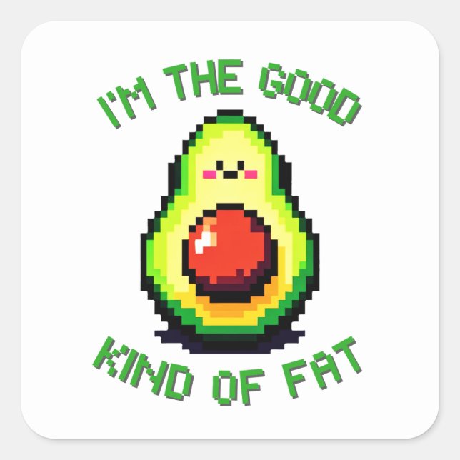 Gutes Fat Avocado - Funny Pixel Art Food Design Quadratischer Aufkleber (Vorderseite)