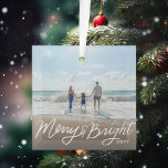 Gutes Foto Ornament Aus Glas<br><div class="desc">Hand lettered Merry and Bright over your foto with optional year.</div>