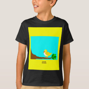 Gutes Morgengrauen Jungen mit gelbem Vogel Black B T-Shirt