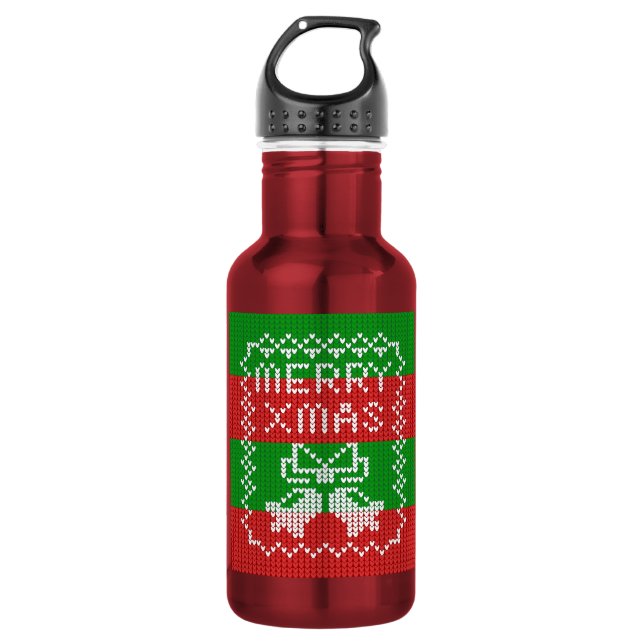 Gutes Pullover-Muster Jingle Glocken Merry Xmas Ga Edelstahlflasche (Vorderseite)