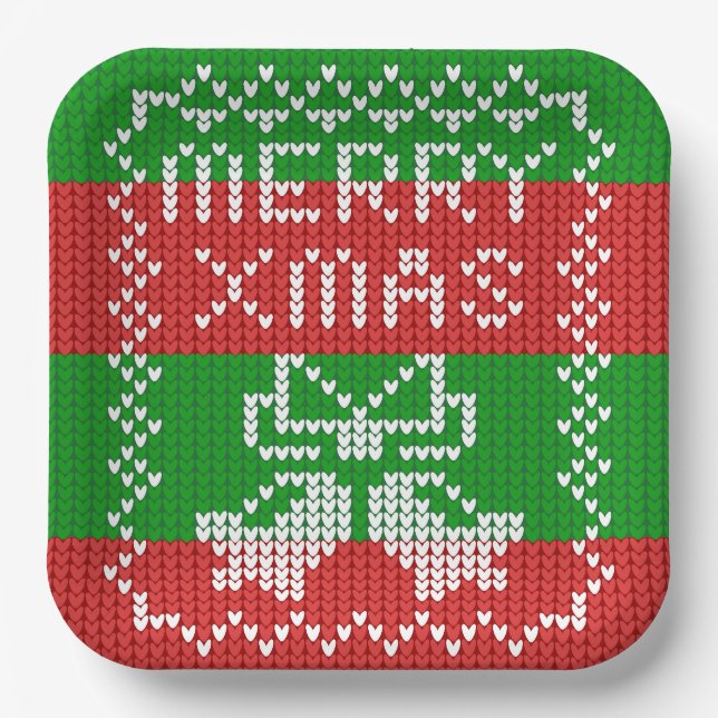 Gutes Pullover-Muster Jingle Glocken Merry Xmas Ga Pappteller (Vorderseite)