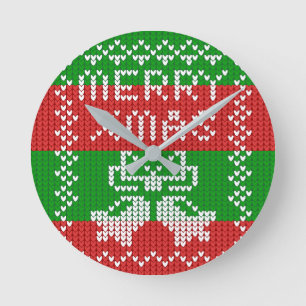 Gutes Pullover-Muster Jingle Glocken Merry Xmas Ga Runde Wanduhr