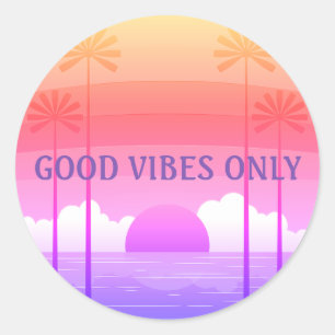 Gutes Vibes Pink/Lila Retro Beach Sonnenset Aufkle Runder Aufkleber