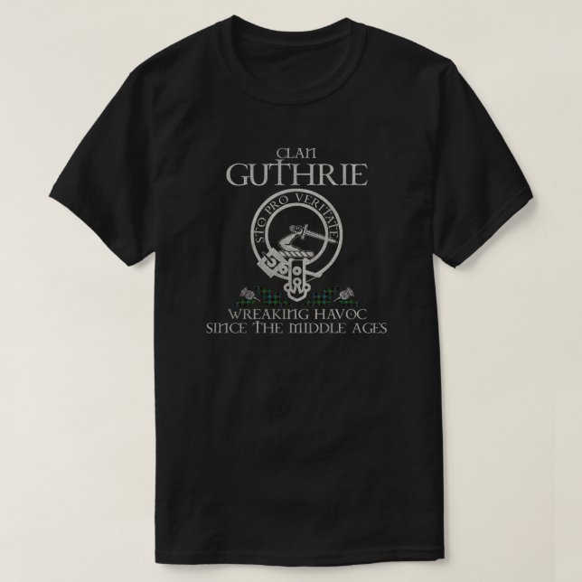 Guthrie Clan Wappen Schottischer Nachname Tartan T T-Shirt (Design vorne)