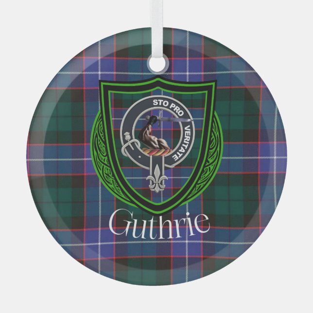 Guthrie Scottish Clan Tartan & Crest Ornament Aus Glas (Vorderseite)