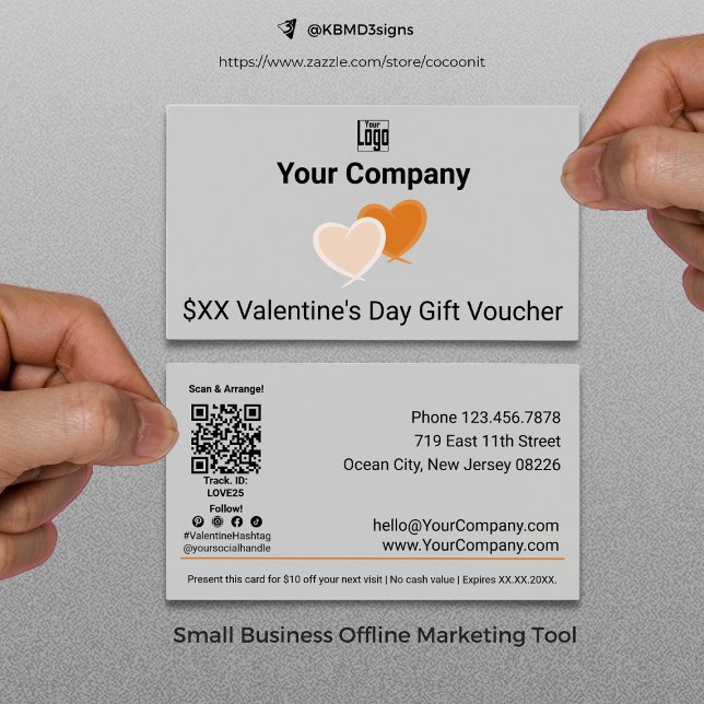 Gutscheinkarte für den Grau-Valentinstag (Promotional Gray Valentine's Day Gift Voucher Card, Small Business Offline Marketing Tool)