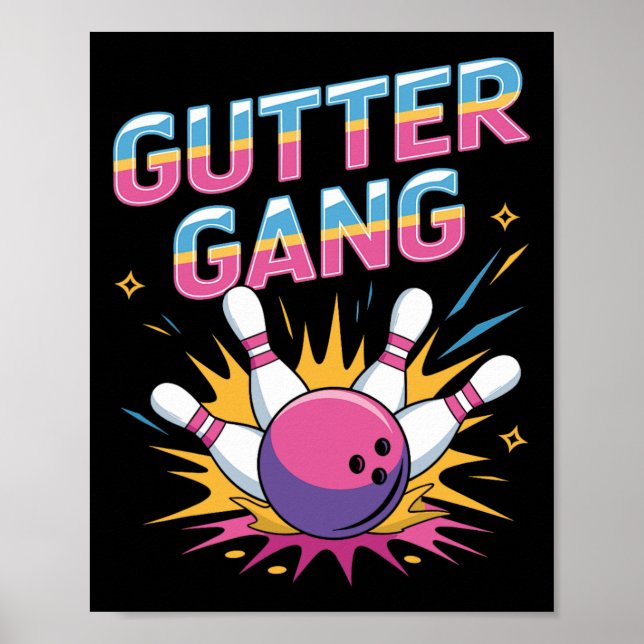 Gutter Gang Shirt Funny Bowling Shirts Gutter Bowl Poster (Vorne)