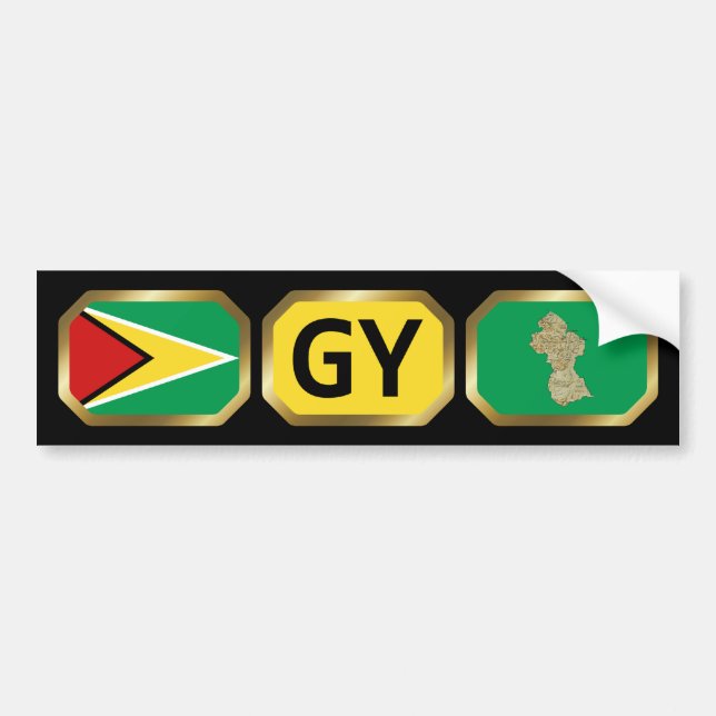 Guyana Flag Map Code Autoaufkleber (Vorne)
