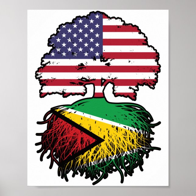 Guyana Guyanese American USA Tree Roots Flag Poster (Vorne)