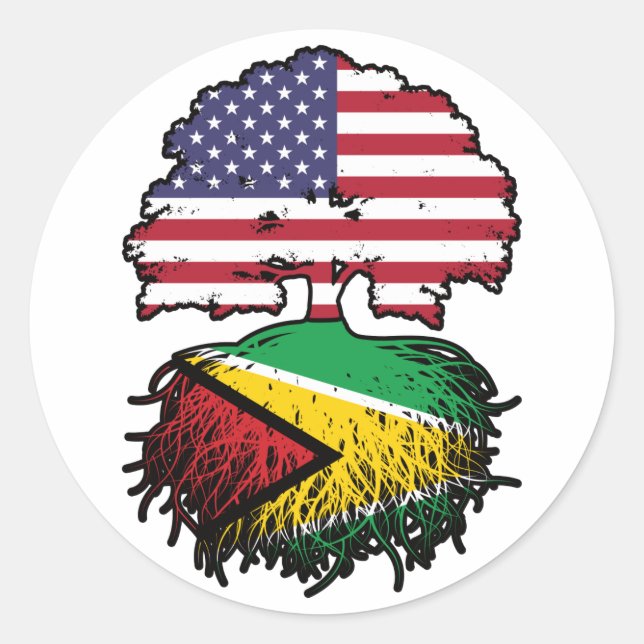 Guyana Guyanese American USA Tree Roots Flag Runder Aufkleber (Vorderseite)