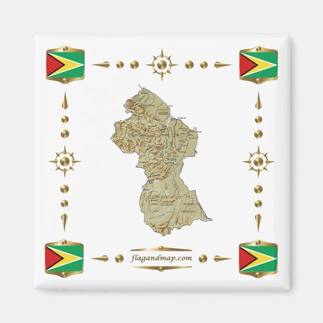 Guyana Karte + Flaggen Magnet (Vorne)