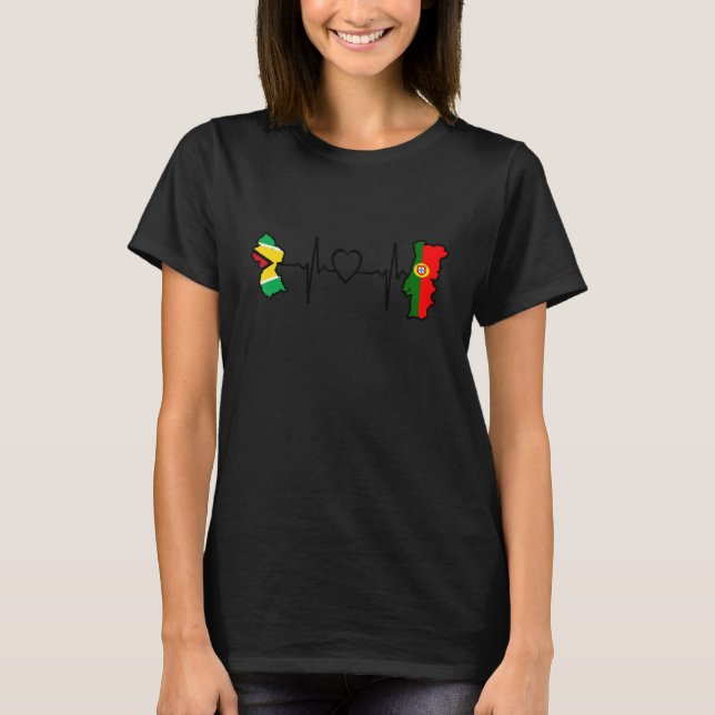 Guyana Portugal Flag Guyanese Portuguese Heartbeat T-Shirt (Vorderseite)