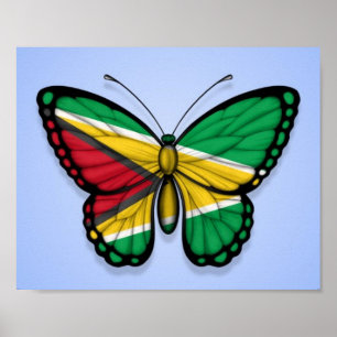 Guyana-Schmetterlingsflagge auf blau Poster