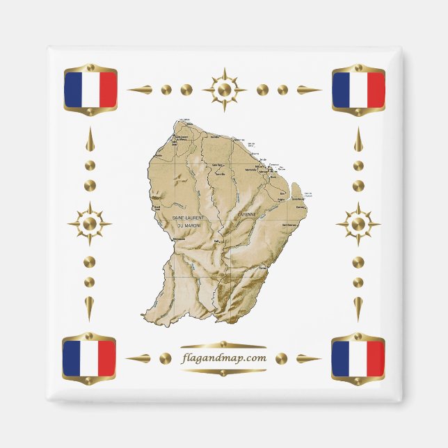 Guyane Map + Flaggen Magnet (Vorne)