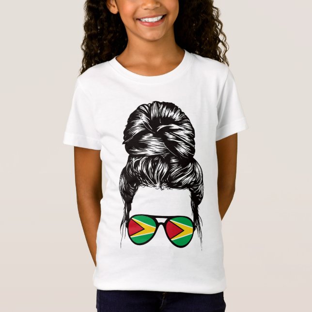 Guyanese Girl Messy Hair Guyana Pride Patriotic T-Shirt (Vorderseite)